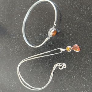 Sterling Silver and Amber Necklace and Bracelet